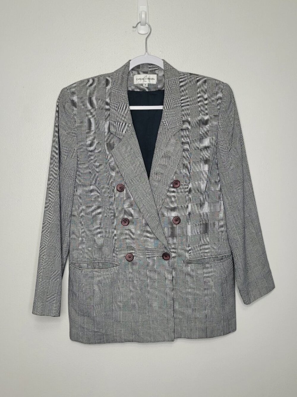 Casual Corner black white houndstooth button front preppy work blazer size 6